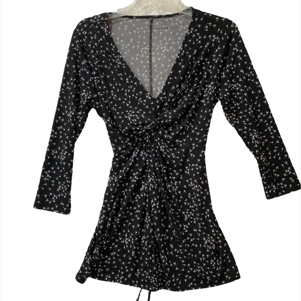 Motherhood Maternity Top Blouse Black Floral 3/4 Sleeve Woman's Medium Stretch
